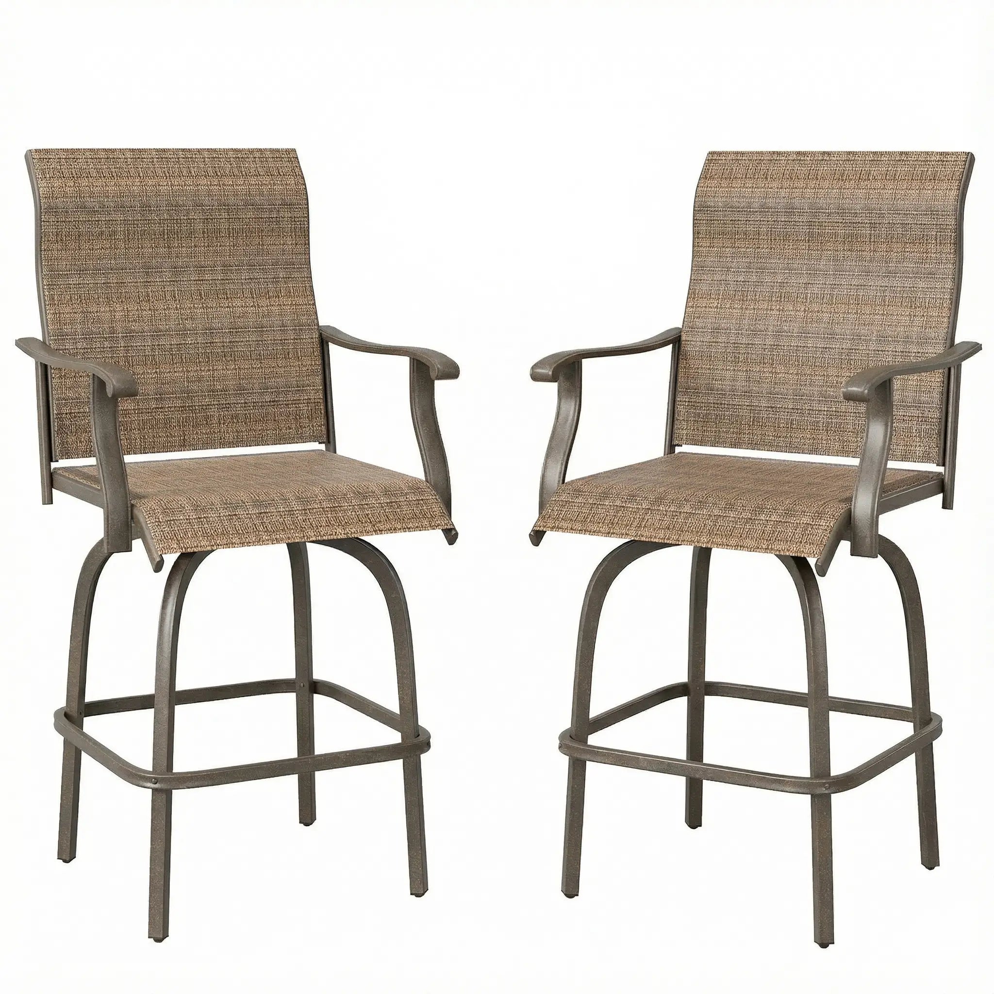 Outdoor Bar Stools Set of 2, Swivel High Back Chairs, Brown Bar Stools Brown at Gallery Canada