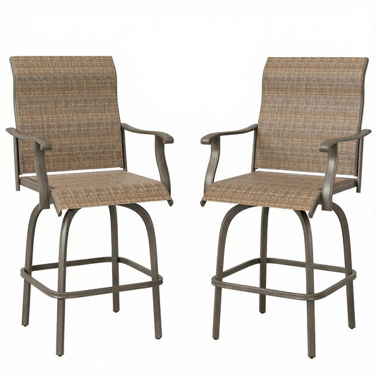 Outdoor Bar Stools Set of 2, Swivel High Back Chairs, Brown Bar Stools Brown at Gallery Canada
