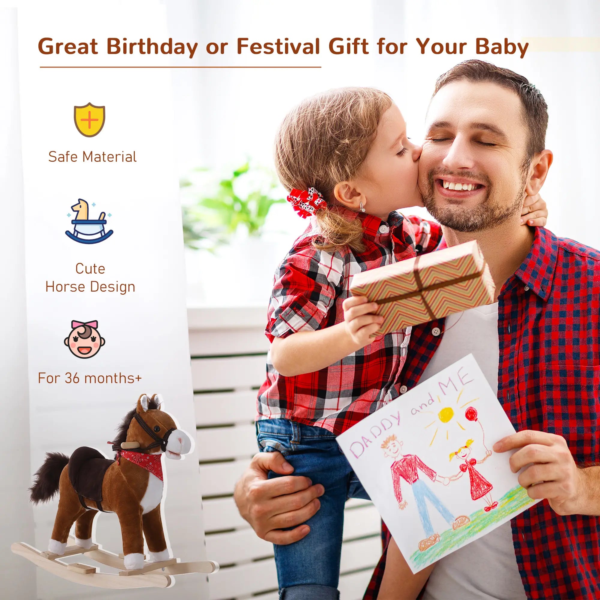 Kids Plush Ride On Rocking Horse, Animal Adventure Rocker, Brown, Red Rocking Horses at Gallery Canada