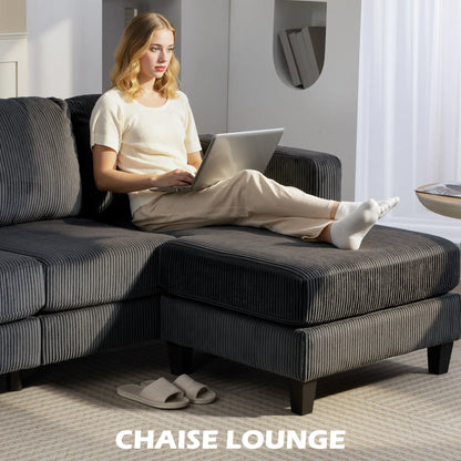 L Shaped Couch with Chaise Lounge, Spring Cushion, Charcoal Grey 3-Seater Sofas at Gallery Canada