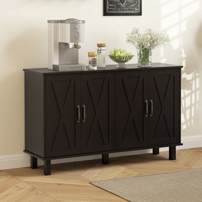 Kitchen Sideboard Cabinet, 4 Barn Doors, 2 Adjustable Shelves, Black Bar Cabinets at Gallery Canada