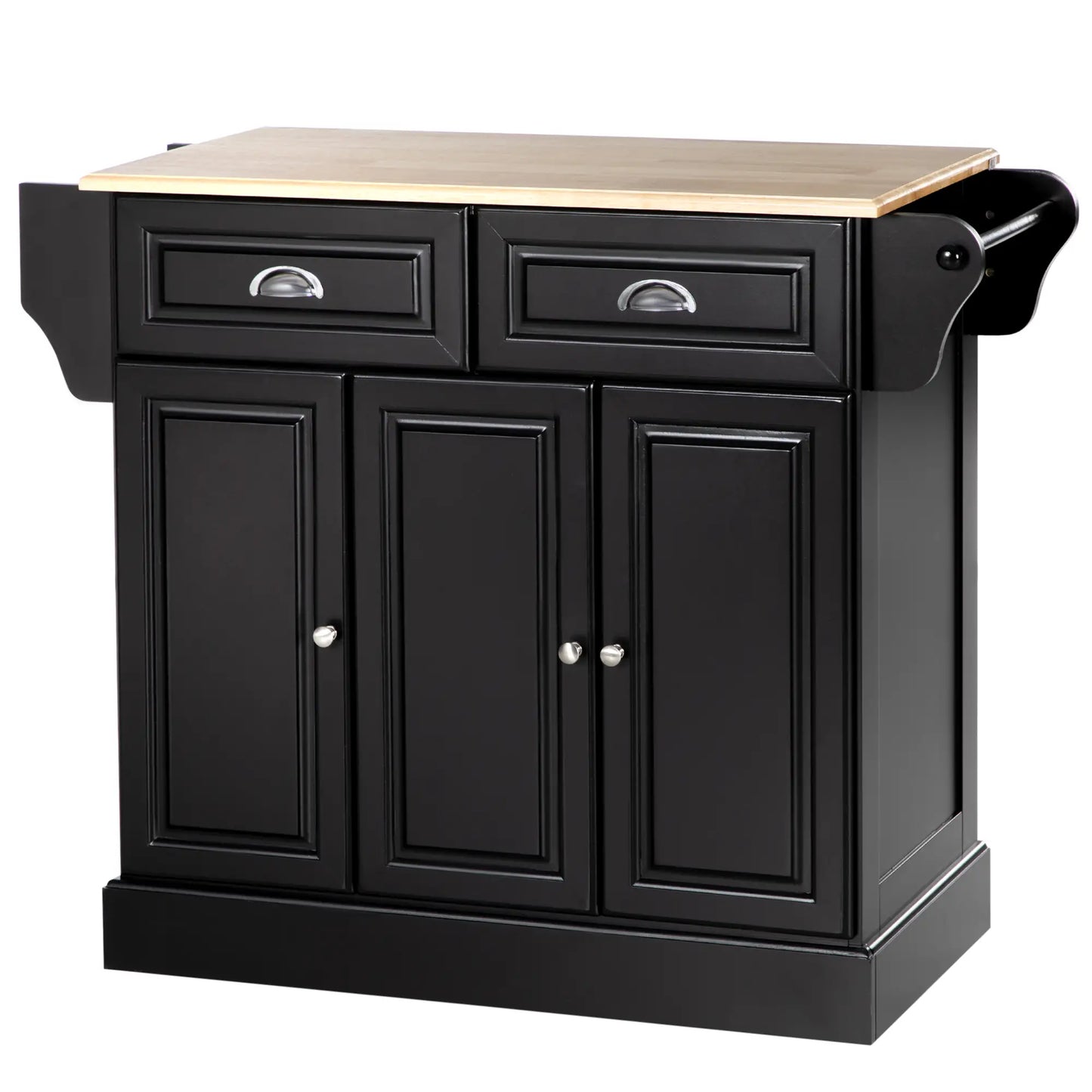 Kitchen Island with Storage, Rolling Cart, Rubber Wood Top, Black Kitchen Islands & Kitchen Carts Black at Gallery Canada