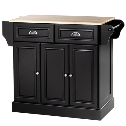 Kitchen Island with Storage, Rolling Cart, Rubber Wood Top, Black Kitchen Islands & Kitchen Carts Black at Gallery Canada