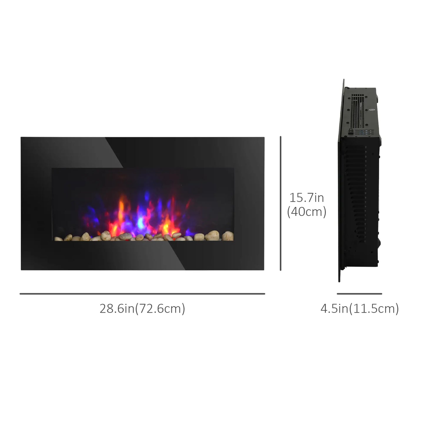 Wall Mounted Fireplace, 28.5 Inch Electric, LED Flame Effect, 7 Colors, Black Electric Fireplaces at Gallery Canada