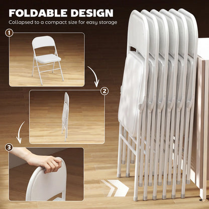 Set of 6 Foldable Chairs, PU Leather Padded, 17.5" x 17.5" x 31.5", White Dining Chairs at Gallery Canada