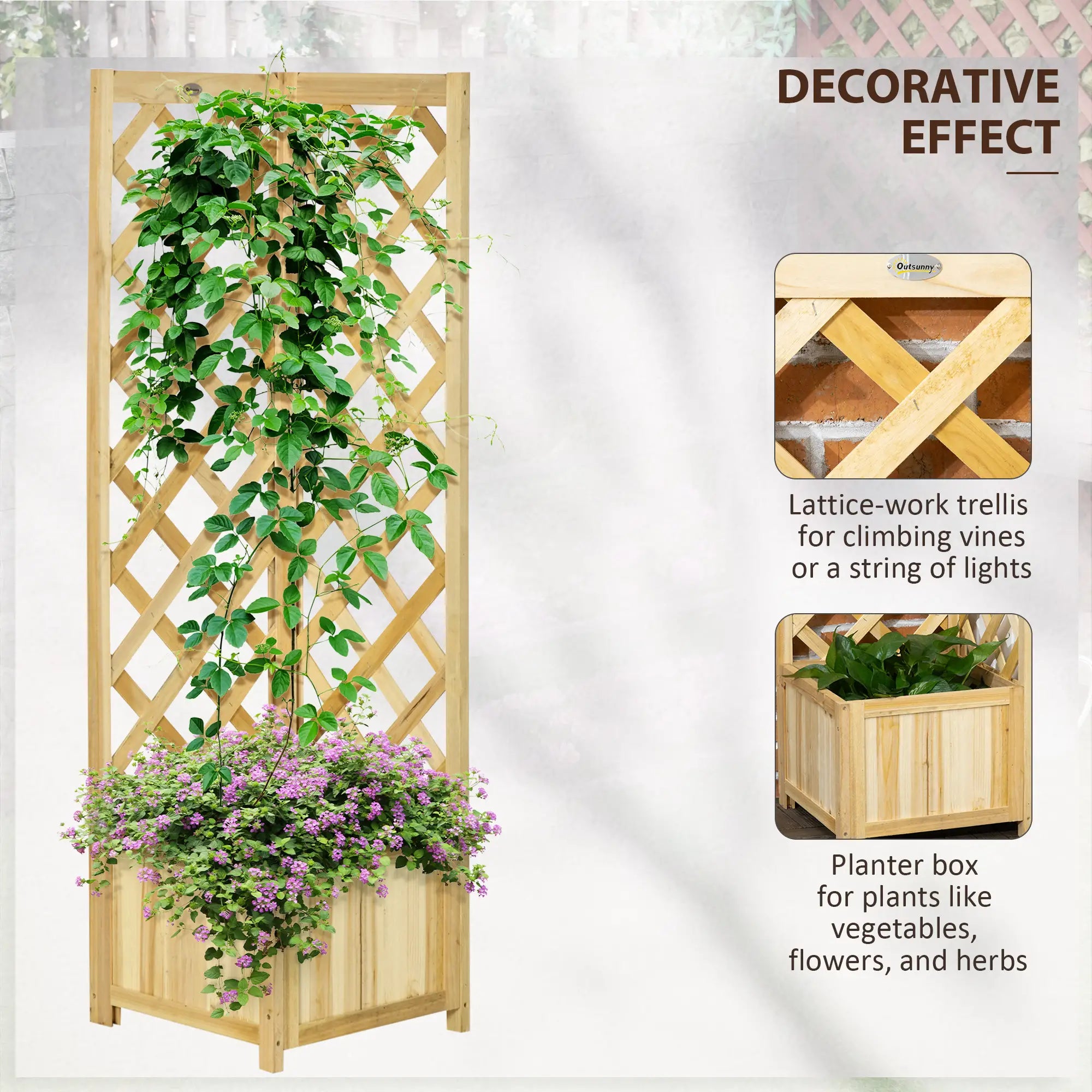 Wood Planter With Trellis For Vine Climbing, 16