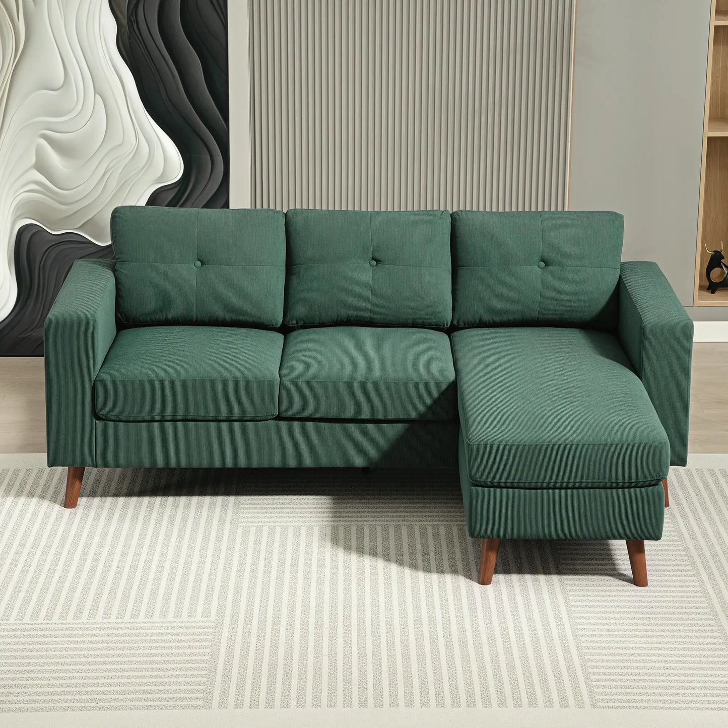 Sectional Sofa with Changeable Chaise, 3 Seat L-Shaped, Dark Green 3-Seater Sofas at Gallery Canada