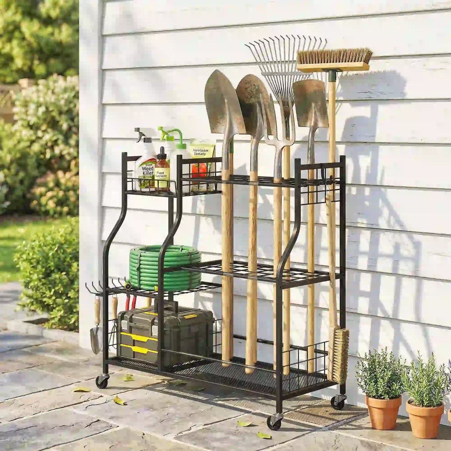 3-Tier Garden Tool Organizer, 74 Slots, 4 Wheels, 11 Hooks Garden Accessories at Gallery Canada