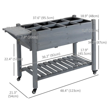 Raised Garden Bed, 8 Grids with Storage Shelf, Elevated Planter Box, Grey Elevated Garden Beds at Gallery Canada