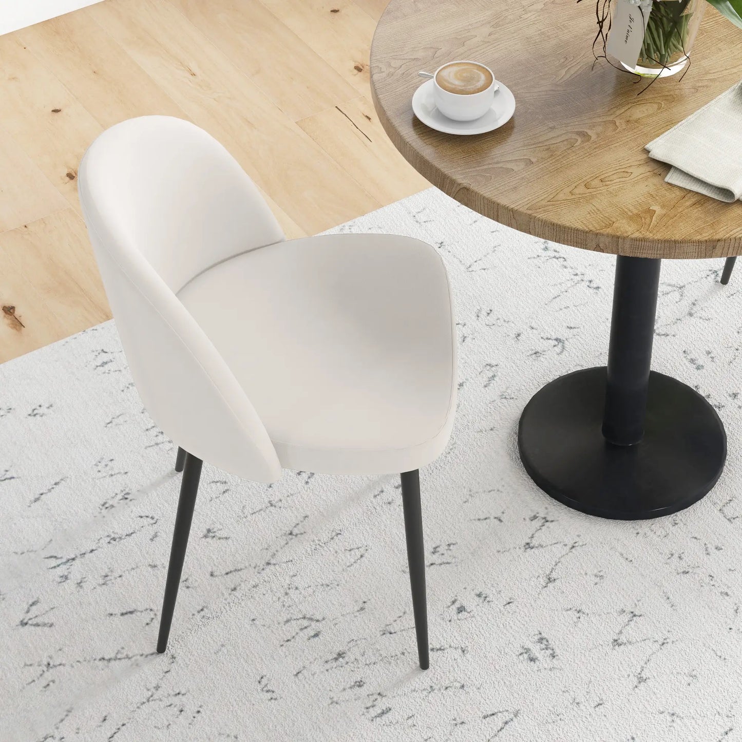 Set of 2 Mid-Back Dining Chairs, Velvet Upholstery, Cream White Dining Chairs at Gallery Canada