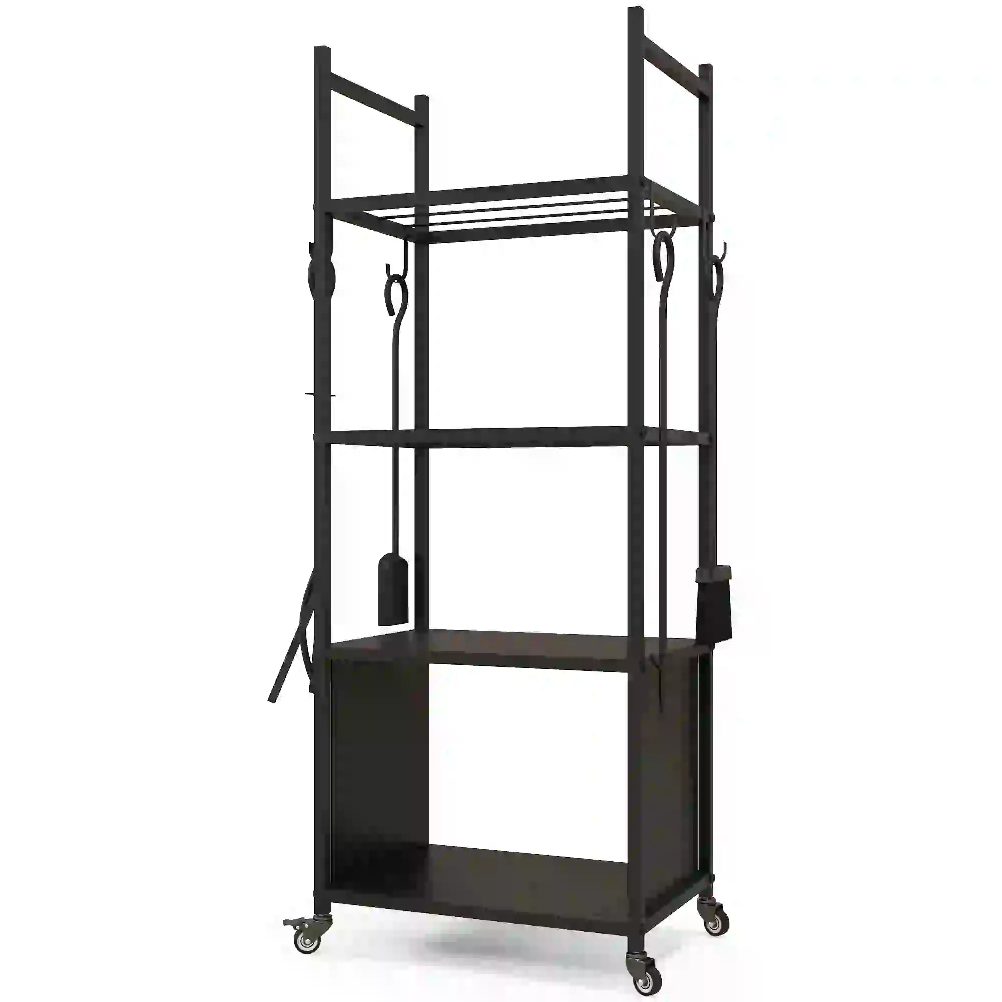 4-Tier Firewood Rack With Wheels, 4 Tools, Powder-Coated Steel Firewood Racks Black at Gallery Canada