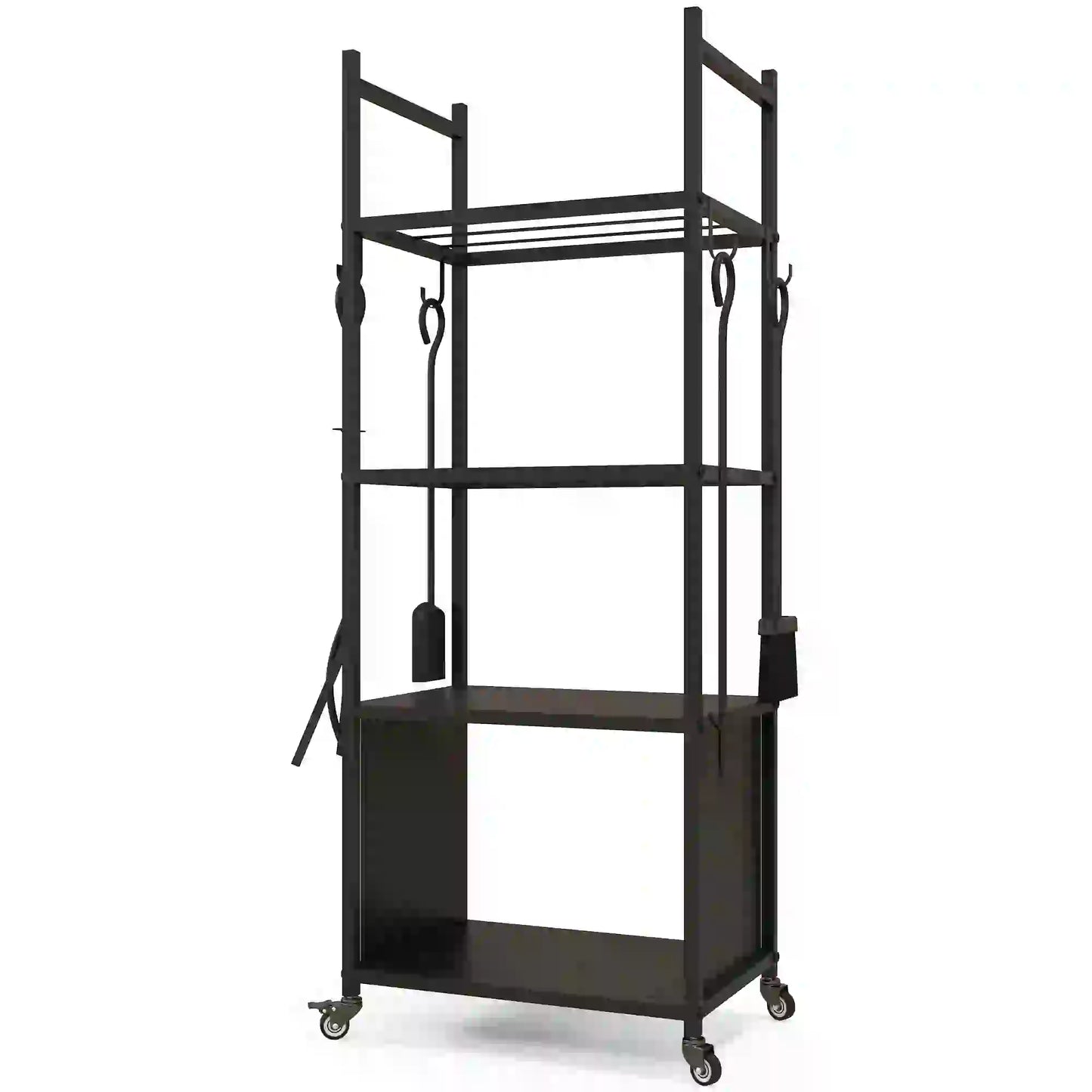 4-Tier Firewood Rack With Wheels, 4 Tools, Powder-Coated Steel Firewood Racks Black at Gallery Canada