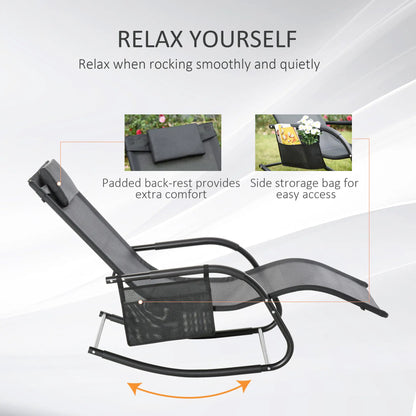 Outdoor Mesh Rocking Chair, with Removable Headrest, Side Pocket, Black Outdoor Rocking Chairs at Gallery Canada