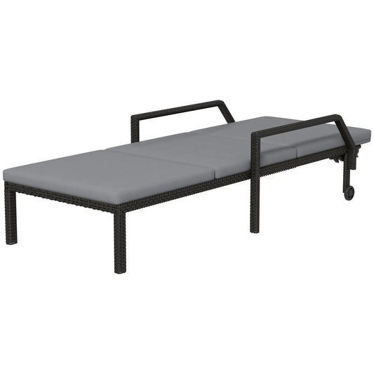 Wicker Chaise Lounger, 5-Level Adjustable Backrest, Light Grey Chaise Loungers Light Grey at Gallery Canada