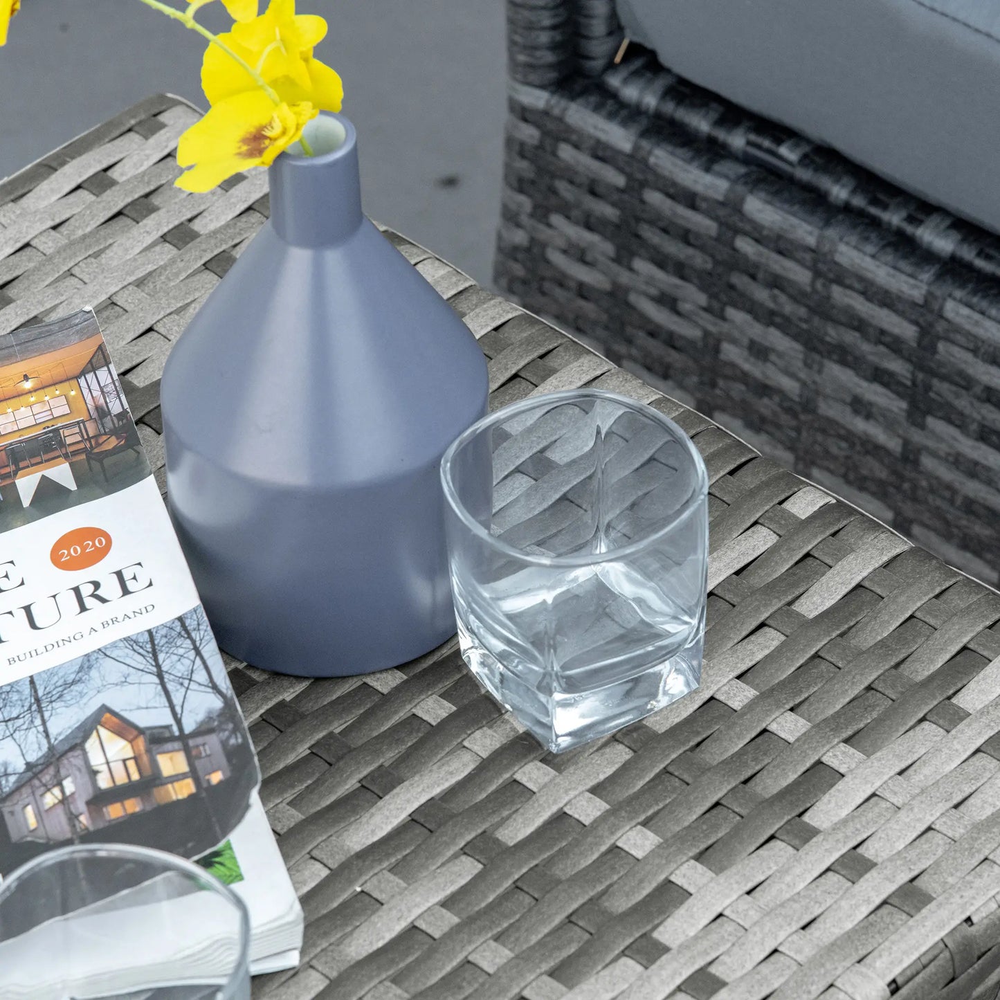 18" Rattan Coffee Table, Outdoor Side Table, Small Square, Grey Patio Side Tables at Gallery Canada