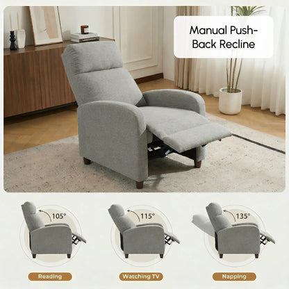 Fabric Recliner Manual Sofa Armchair, Light Grey Single Sofas at Gallery Canada