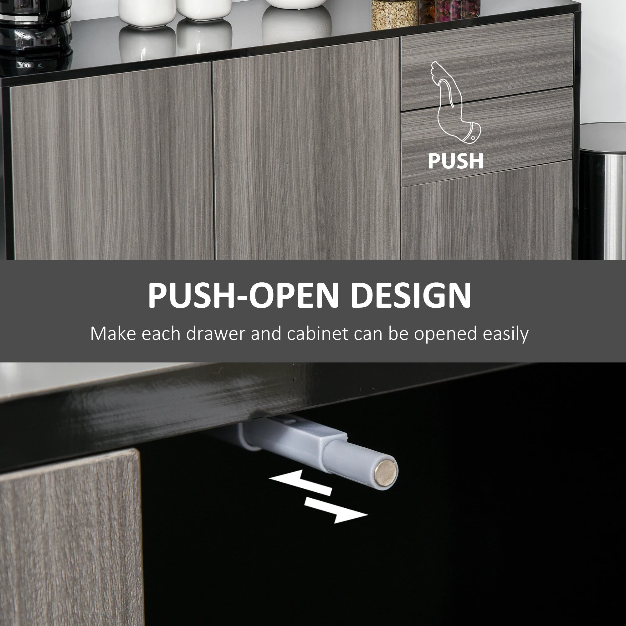 Modern Kitchen Sideboard, Coffee Bar Cabinet with 2 Drawers, Black Bar Cabinets at Gallery Canada