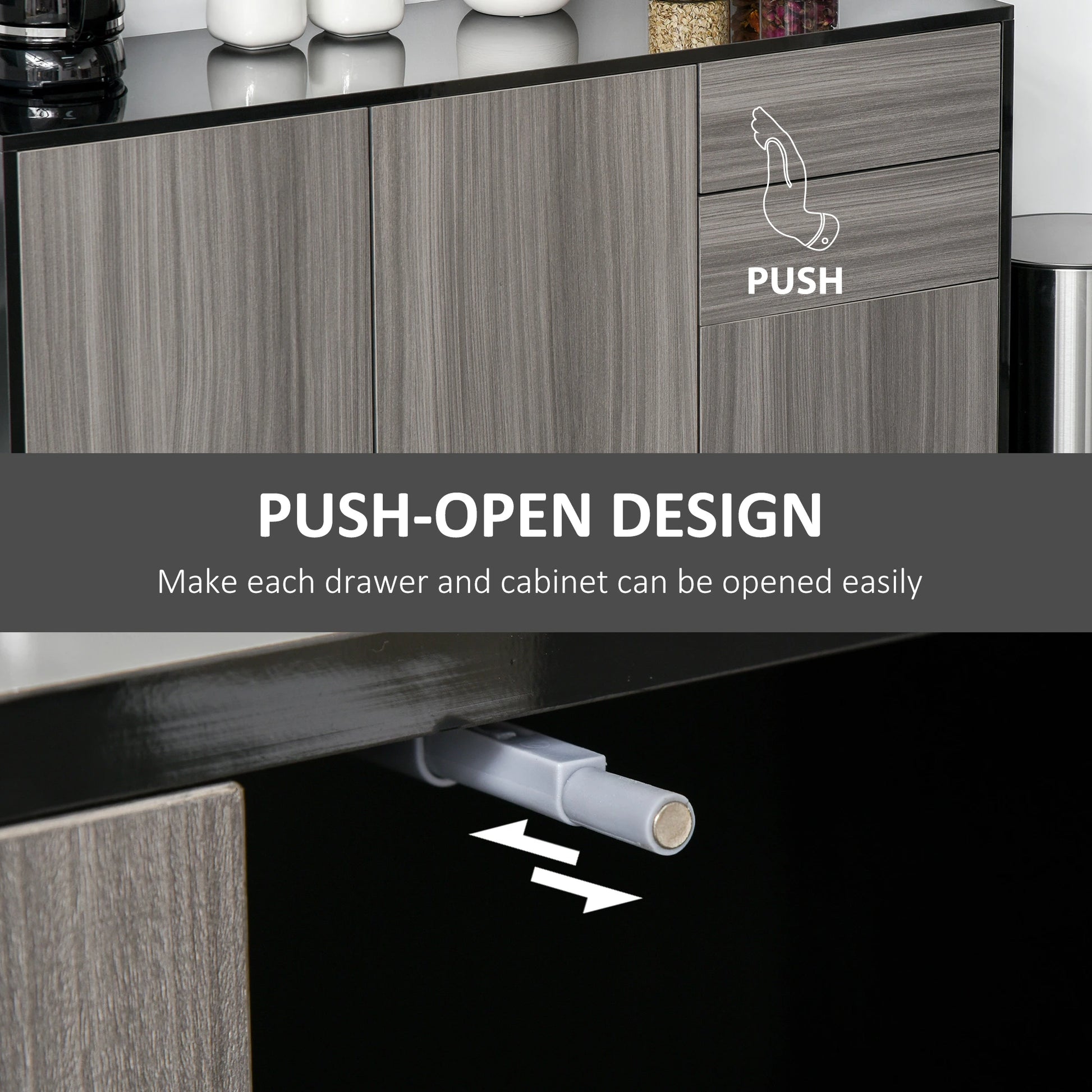 Modern Kitchen Sideboard, Coffee Bar Cabinet with 2 Drawers, Black Bar Cabinets at Gallery Canada