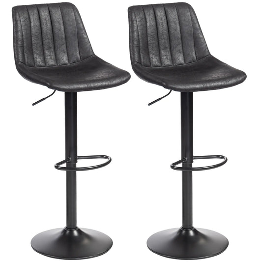 Adjustable Swivel Bar Stools, Set Of 2, Leathaire Upholstery, Black Bar Stools Black at Gallery Canada