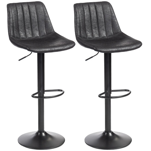Adjustable Swivel Bar Stools, Set Of 2, Leathaire Upholstery, Black