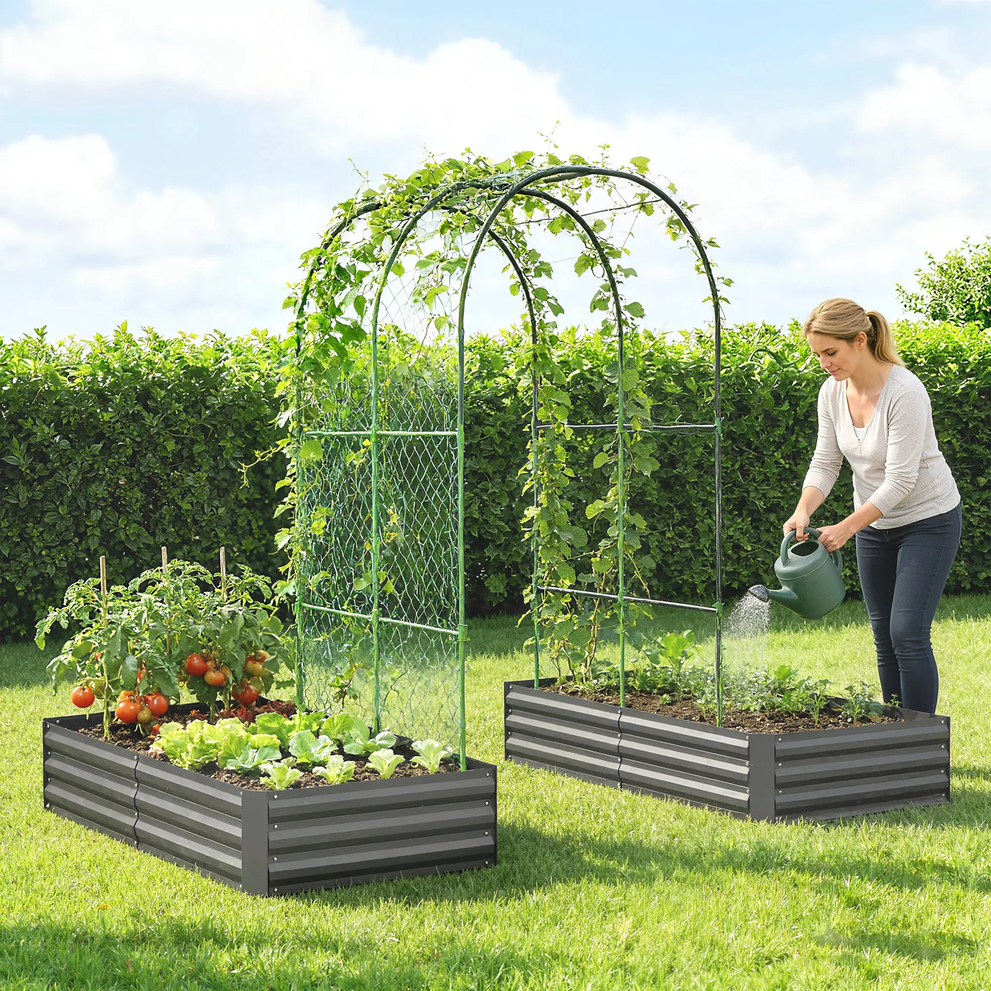 Metal Raised Garden Bed With Trellis, Galvanized Kit, Dark Grey Galvanized Planter Boxes at Gallery Canada