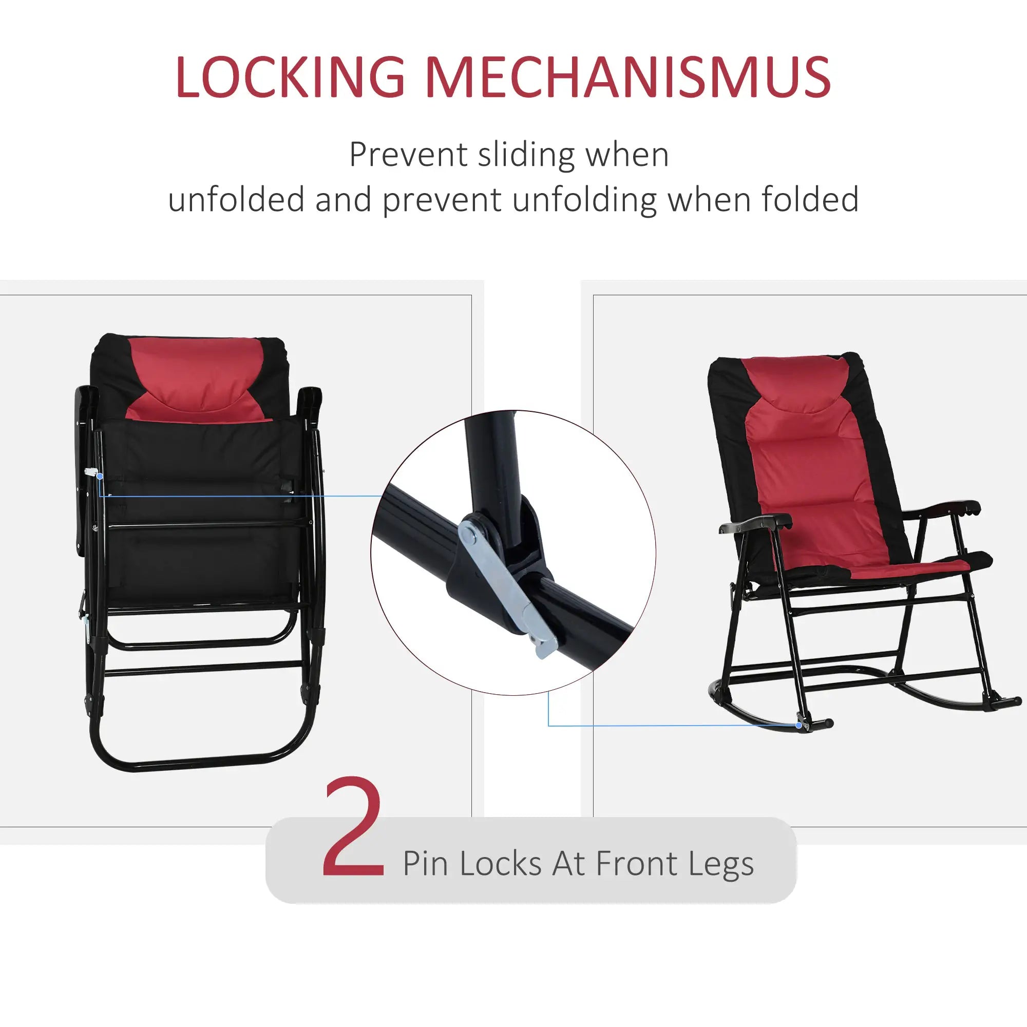 Folding Rocking Chair Set of 2, Padded, Armrest, Black, Red Outdoor Rocking Chairs at Gallery Canada