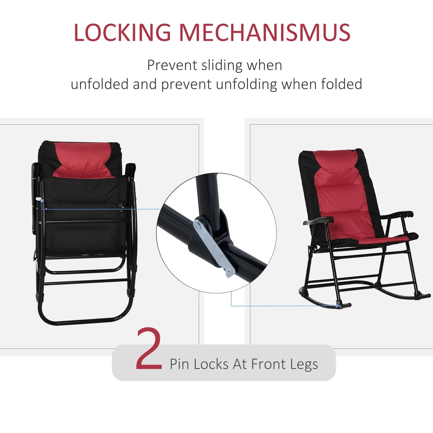 Folding Rocking Chair Set of 2, Padded, Armrest, Black, Red Outdoor Rocking Chairs at Gallery Canada