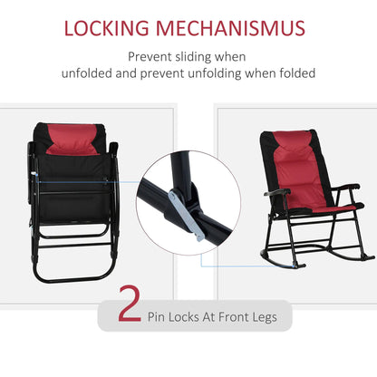 Folding Rocking Chair Set of 2, Padded, Armrest, Black, Red Outdoor Rocking Chairs at Gallery Canada