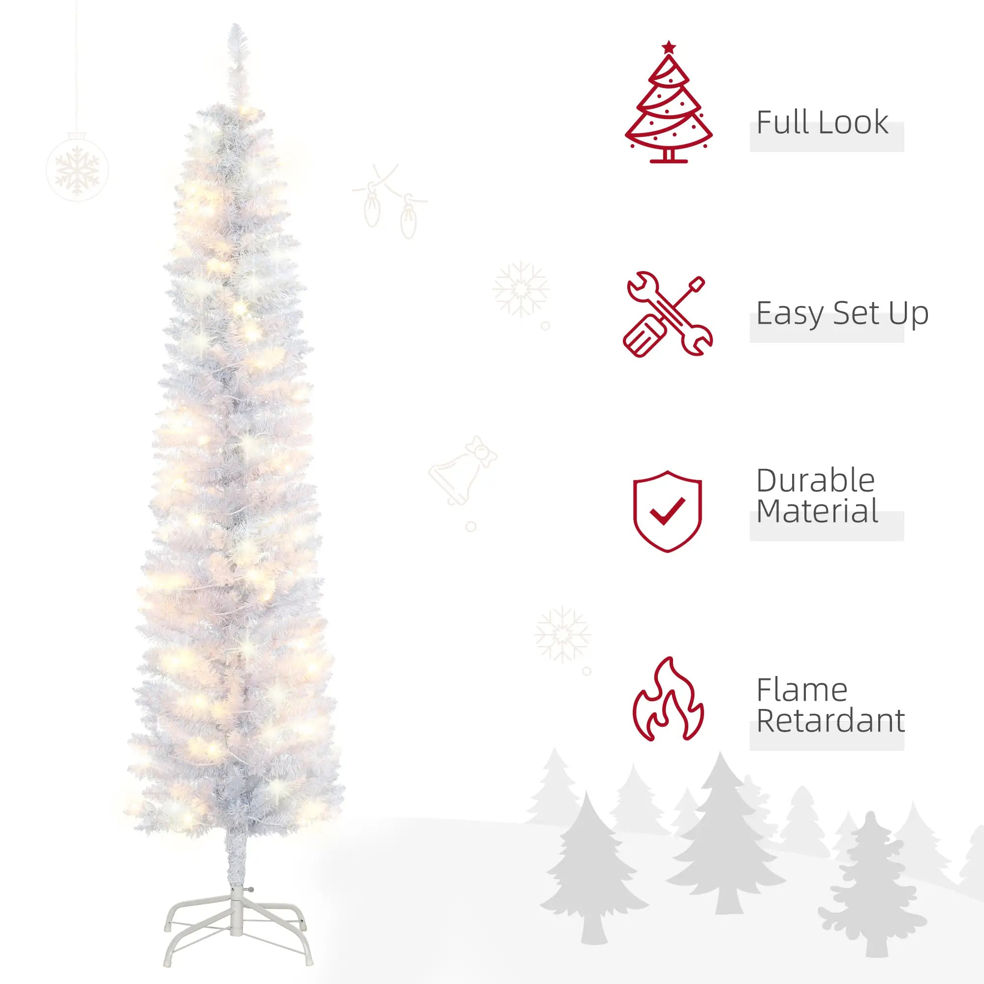 6ft Prelit Pencil Artificial Christmas Tree, 395 Branches, 100 LED Lights, White Pre Lit Christmas Trees at Gallery Canada