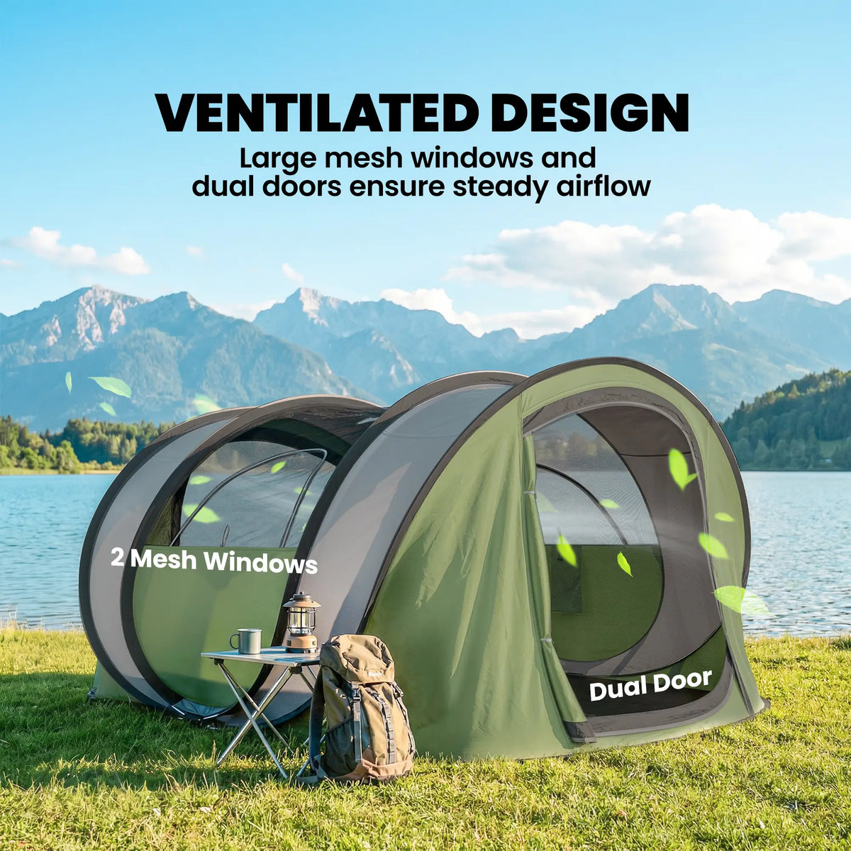 4-5 Person Pop-Up Camping Tent, Waterproof, 2 Doors 2 Windows, Green Camping Tents at Gallery Canada