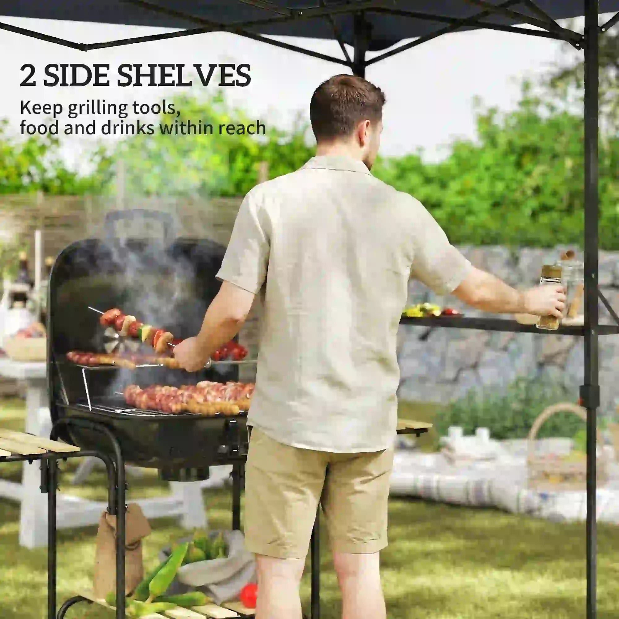 5 x 8.5 ft Pop Up Grill Gazebo, 2 Shelves, UPF 50+, Dark Grey Pop Up Canopies at Gallery Canada