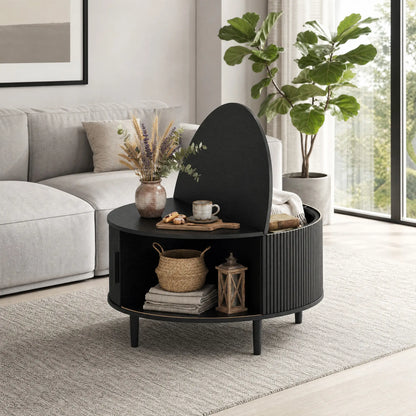 31.5" Black Round Coffee Table with Storage, Flip-Top, Black Coffee Tables at Gallery Canada