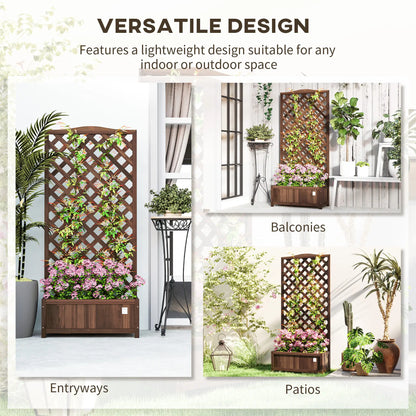 Wood Planter With Trellis, Raised Garden Bed, 30" x 14" x 67", Dark Brown Wooden Planter Boxes at Gallery Canada