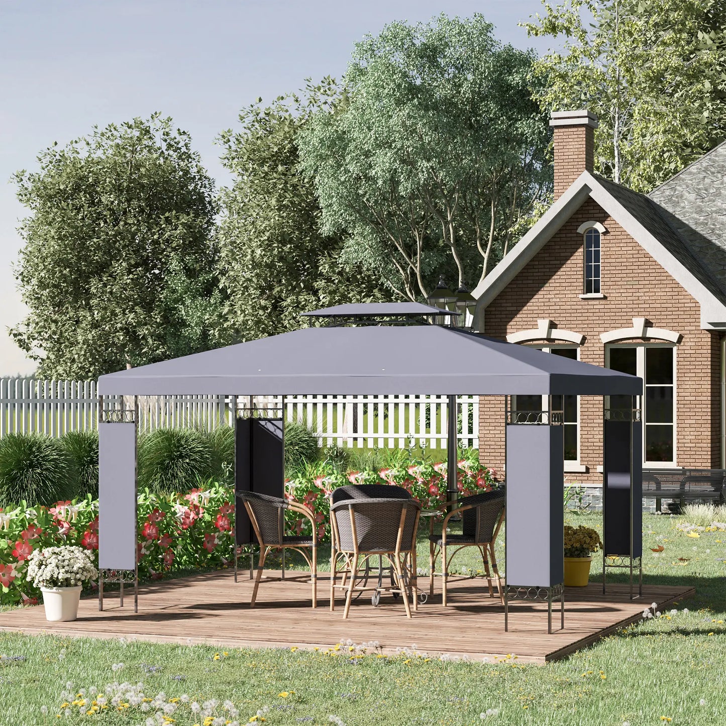 10' x 13' Grey Outdoor Gazebo, Double Roof Patio Canopy Shelter, Grey Gazebos at Gallery Canada