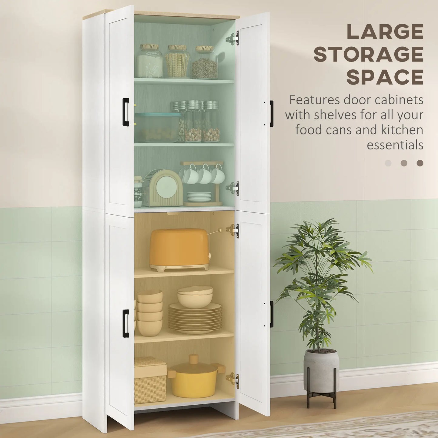 67" 4-Door Kitchen Pantry Cabinet, Freestanding, Adjustable Shelves, White Kitchen Pantry Cabinets at Gallery Canada