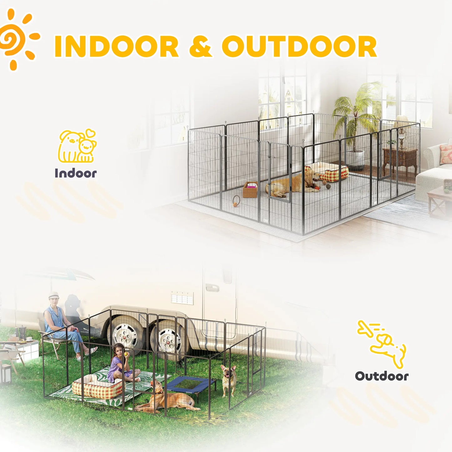 24 Panels 44.5" Height Dog Playpen, Small Medium Large Dogs, Black Houses, Kennels & Pens at Gallery Canada