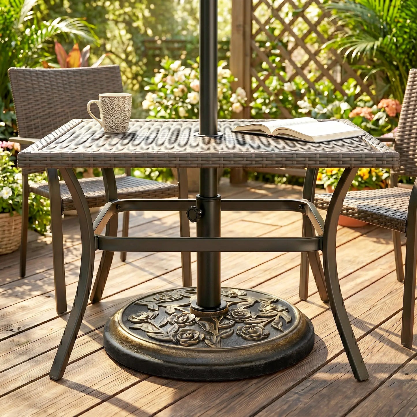 18” Round Patio Umbrella Base, Cast Stone Resin, Bronze Umbrella Bases at Gallery Canada