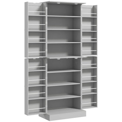 65" Kitchen Pantry Cabinet, 4 Doors, 16 Shelves, Grey Kitchen Pantry Cabinets at Gallery Canada