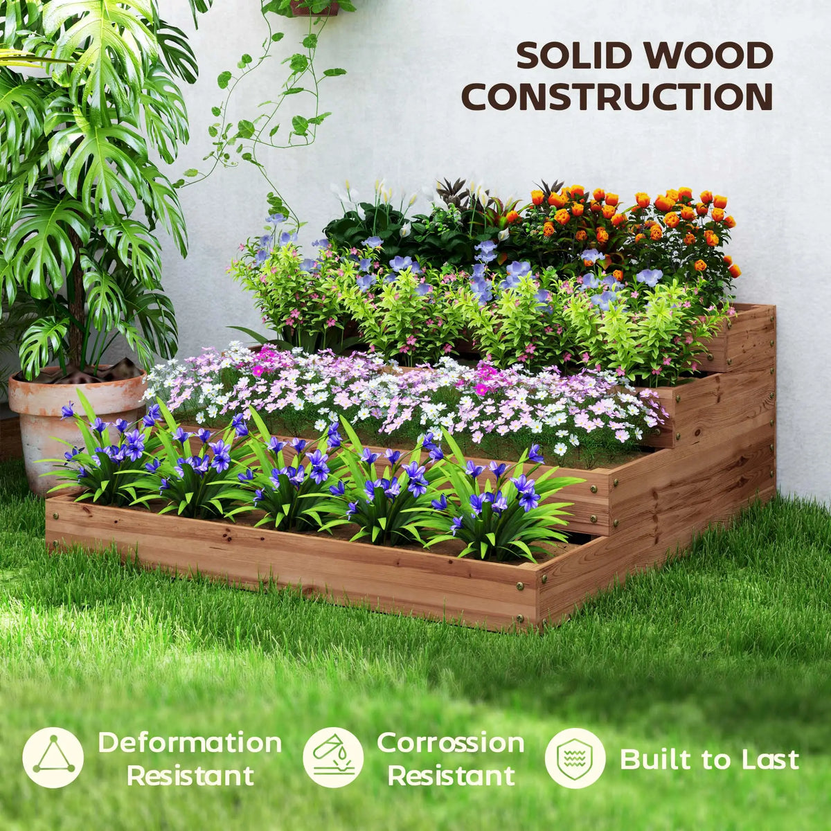 4-Tier Raised Garden Bed, Wooden Elevated Planter Box with Liner, Dark Brown Raised Garden Beds at Gallery Canada