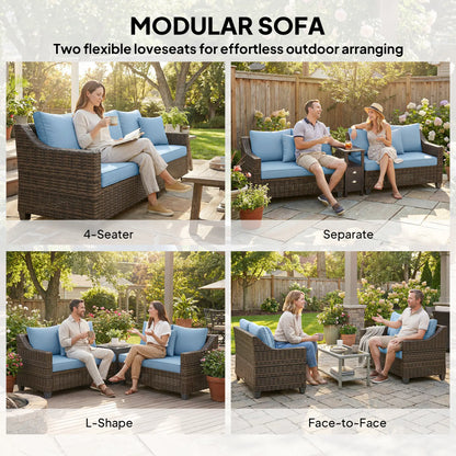 PE Wicker Outdoor Couch Sofa, 4-Seater Modular Patio Furniture, Blue Patio Furniture Sets at Gallery Canada