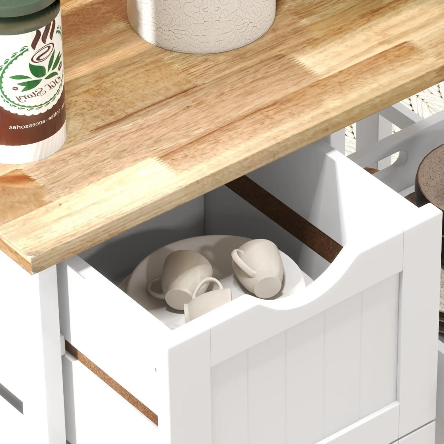 Kitchen Cart on Wheels, Wood Top, 3 Drawers, Shelves, Dining Kitchen Islands & Kitchen Carts at Gallery Canada