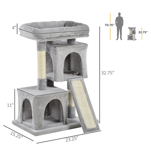 Plush Cat Tree Tower Activity Center with Sisal Scratching Post Scratching Board Perch Condo, Light Grey - Gallery Canada