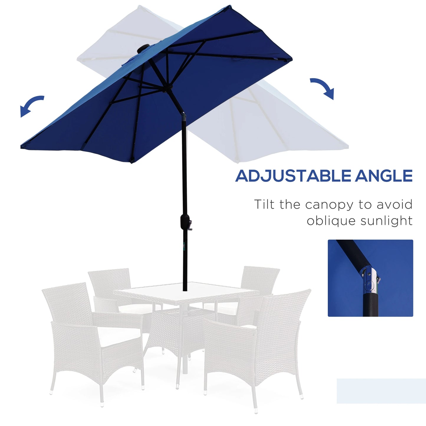 6' x 10' Rectangular Patio Umbrella, 22 LED Solar Lights, Tilt, Crank, Dark Blue Sun Umbrellas at Gallery Canada