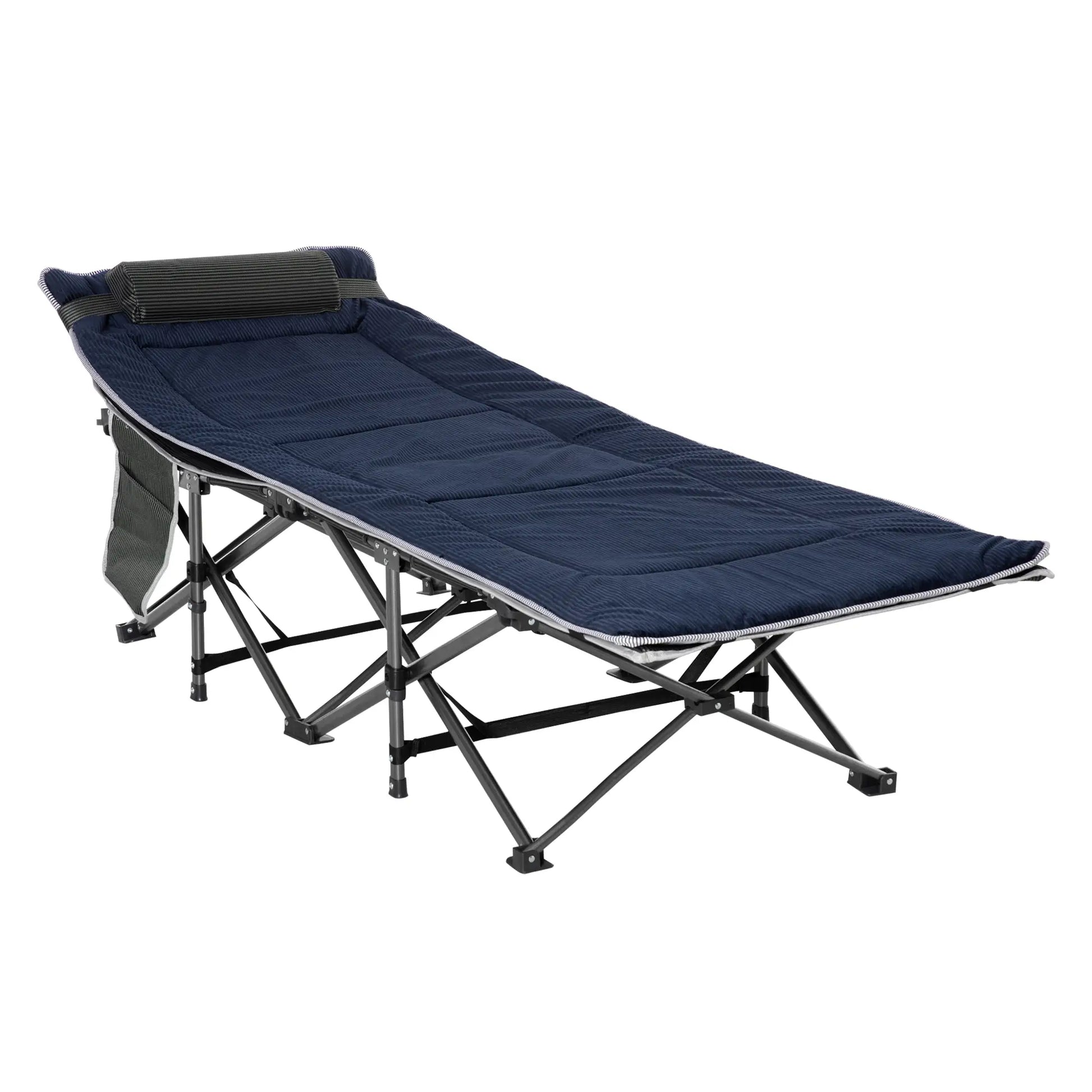 Folding Camping Cot with Mattress, Pillow, Double Layer Oxford, Carry Bag, Grey and Blue, Grey, Blue Camping Cots Black and Grey at Gallery Canada