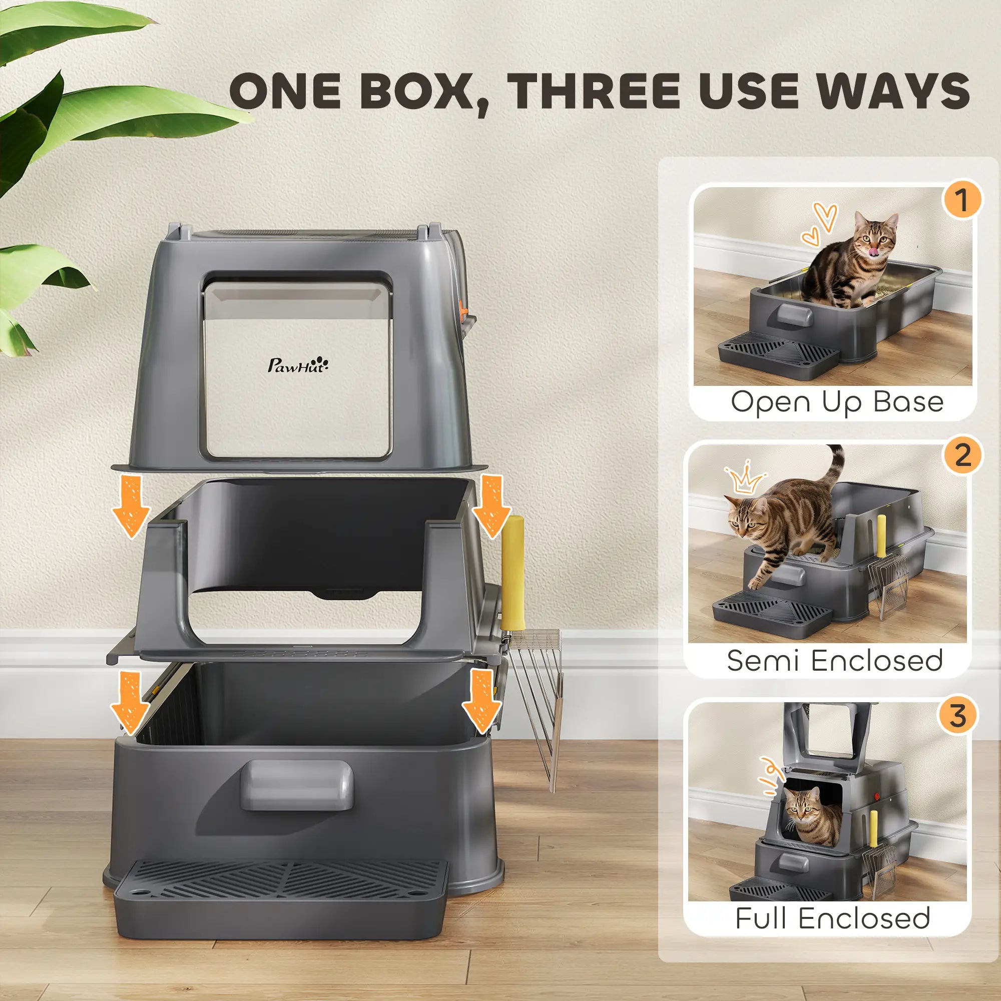 80L XL Stainless Steel Cat Litter Box, Flip Cover, Pull-Out Drawer, Dark Grey Cat Litter Box Enclosures at Gallery Canada