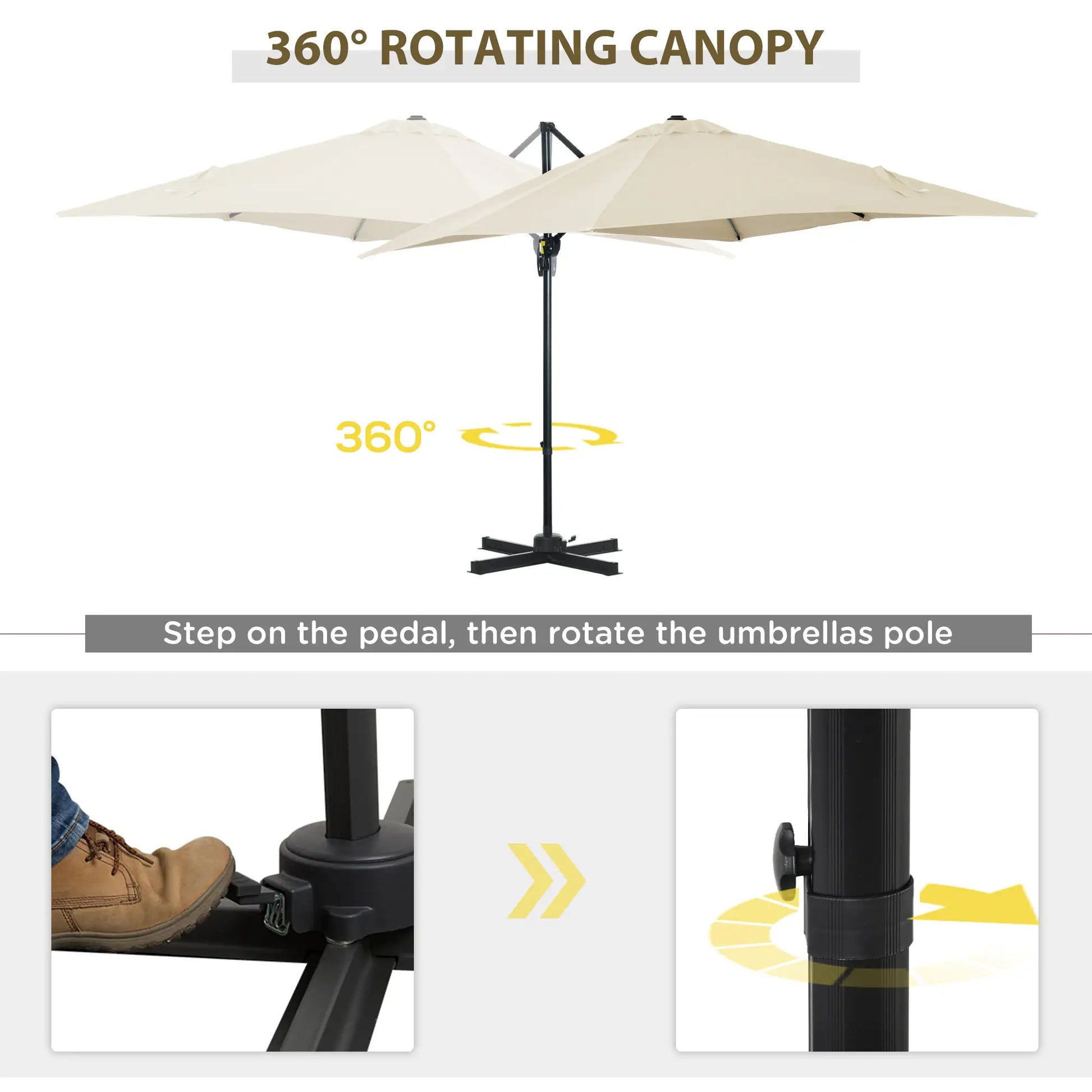 8' x 8' Square Patio Umbrella, 360° Rotation, Aluminum, White Cantilever Umbrellas at Gallery Canada