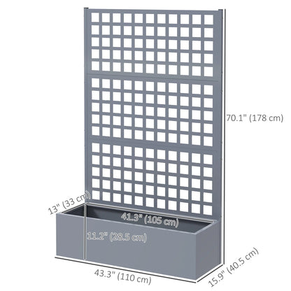 Galvanized Raised Garden Bed Planter Box With Trellis, 43"x16"x70", Grey Wood Effect, Grey