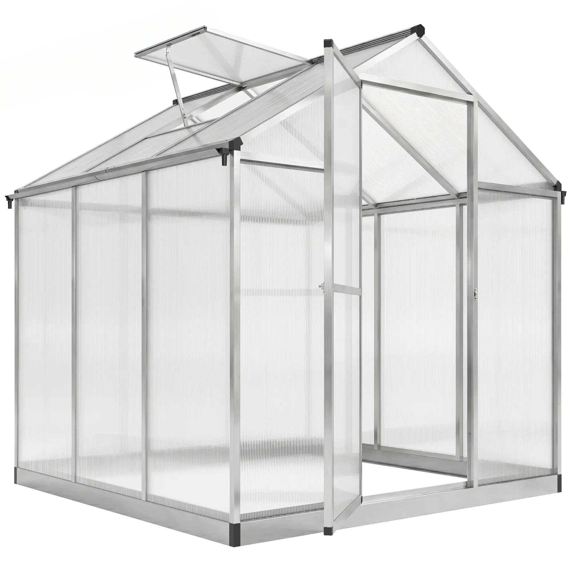 6' x 8' x 6.4' Walk-in Greenhouse, Polycarbonate Panels, Silver Walk In Greenhouses Transparent Sheets, Silver Frame at Gallery Canada