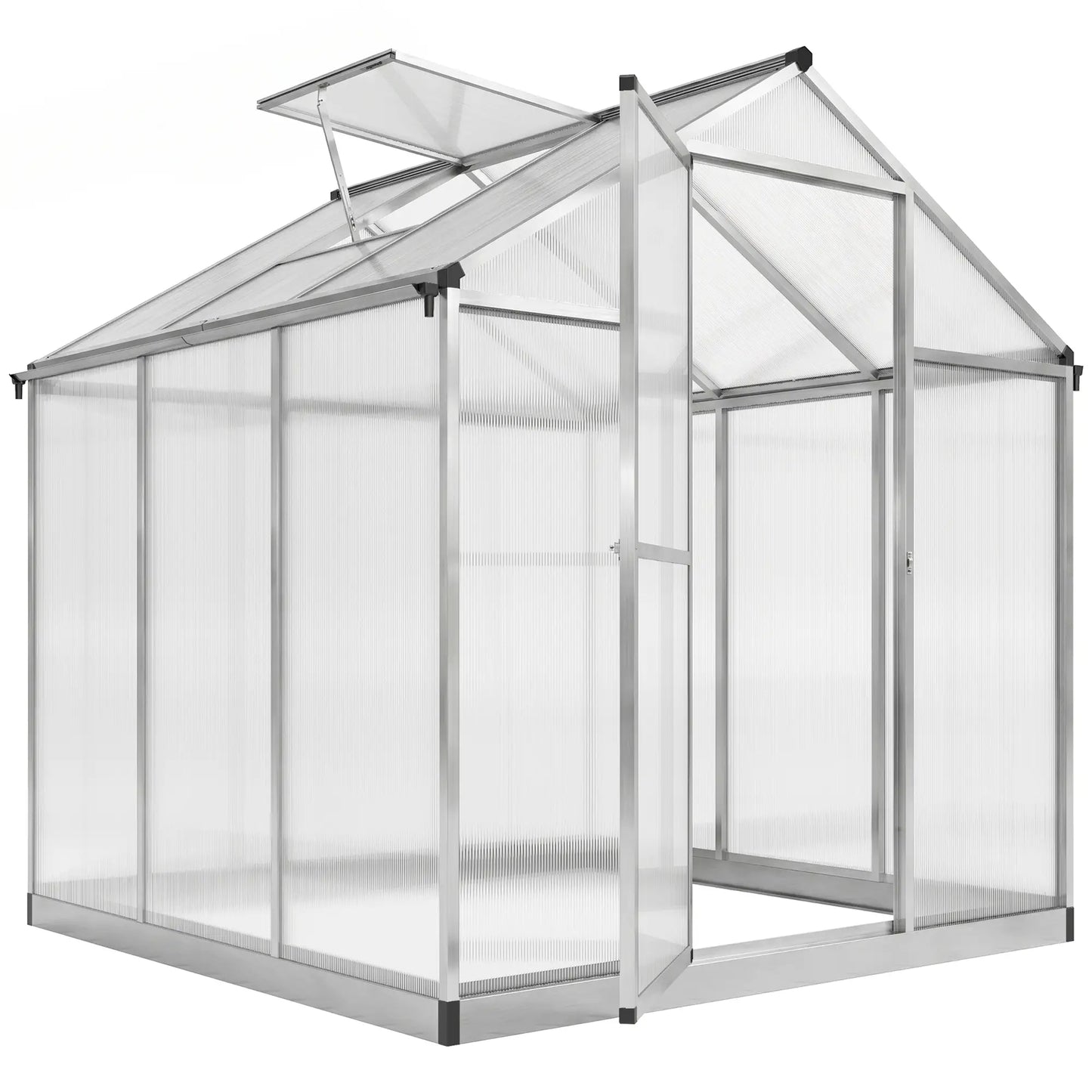 6' x 8' x 6.4' Walk-in Greenhouse, Polycarbonate Panels, Silver Walk In Greenhouses Transparent Sheets, Silver Frame at Gallery Canada