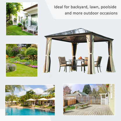 10x10 Ft Hard Top Gazebo, Heavy Duty Canopy, Sun Shade, Coffee, Beige Gazebos at Gallery Canada